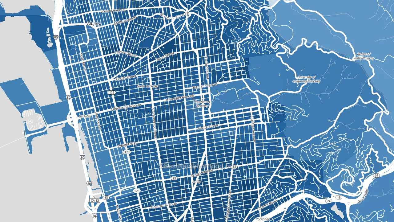 Downtown Berkeley, Berkeley, CA block-group political-lean map