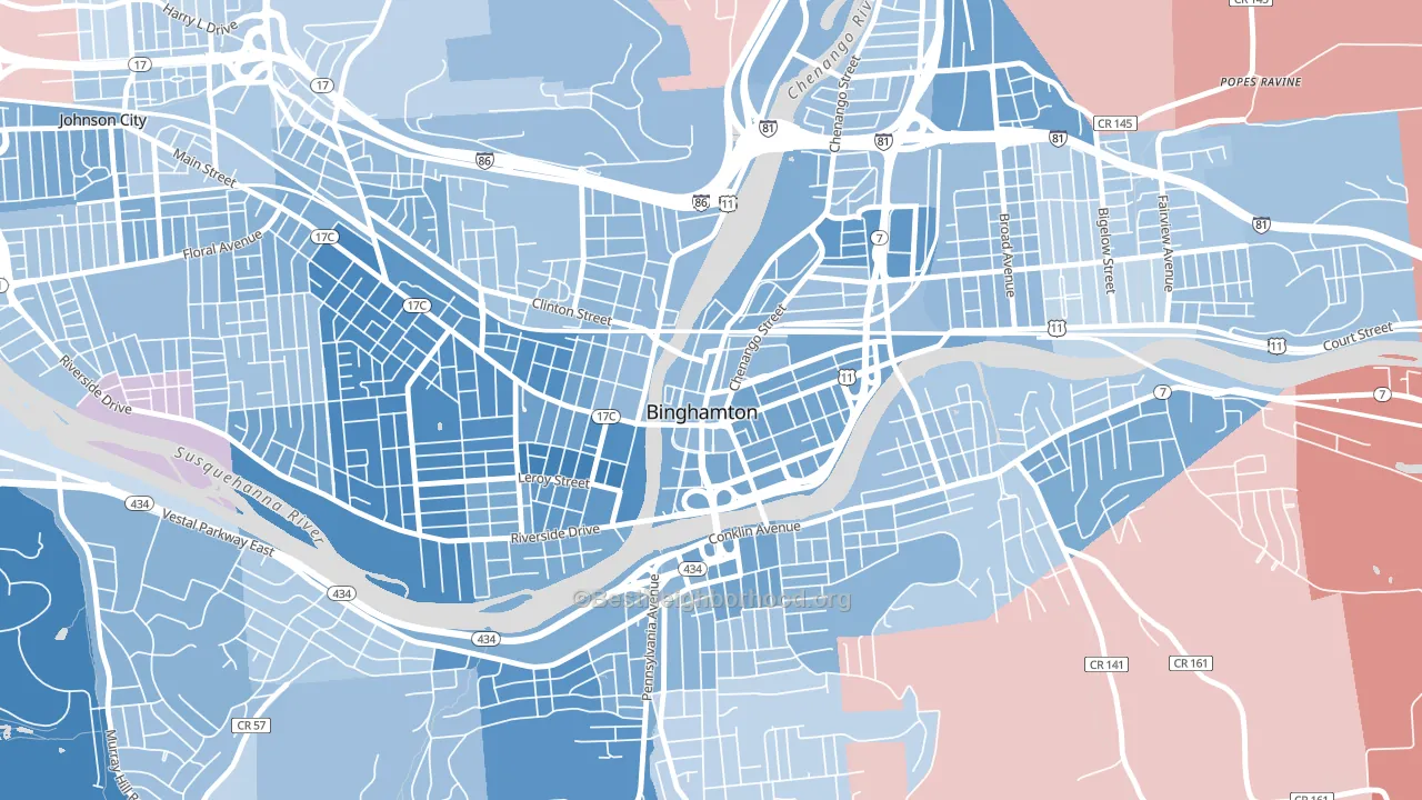 Downtown Binghamton, Binghamton, NY block-group political-lean map