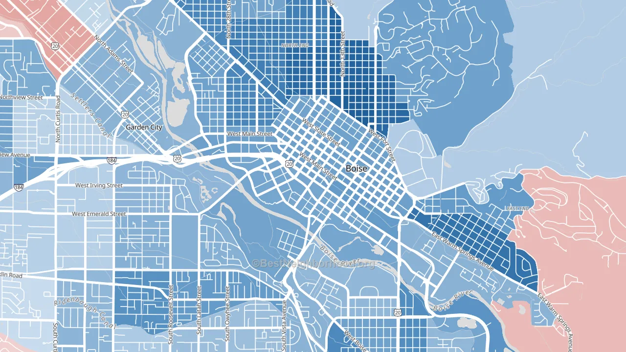 Downtown, Boise, ID block-group political-lean map
