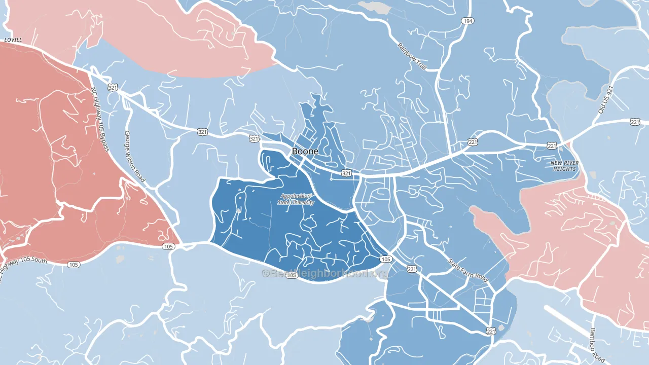 Downtown Boone, Boone, NC block-group political-lean map