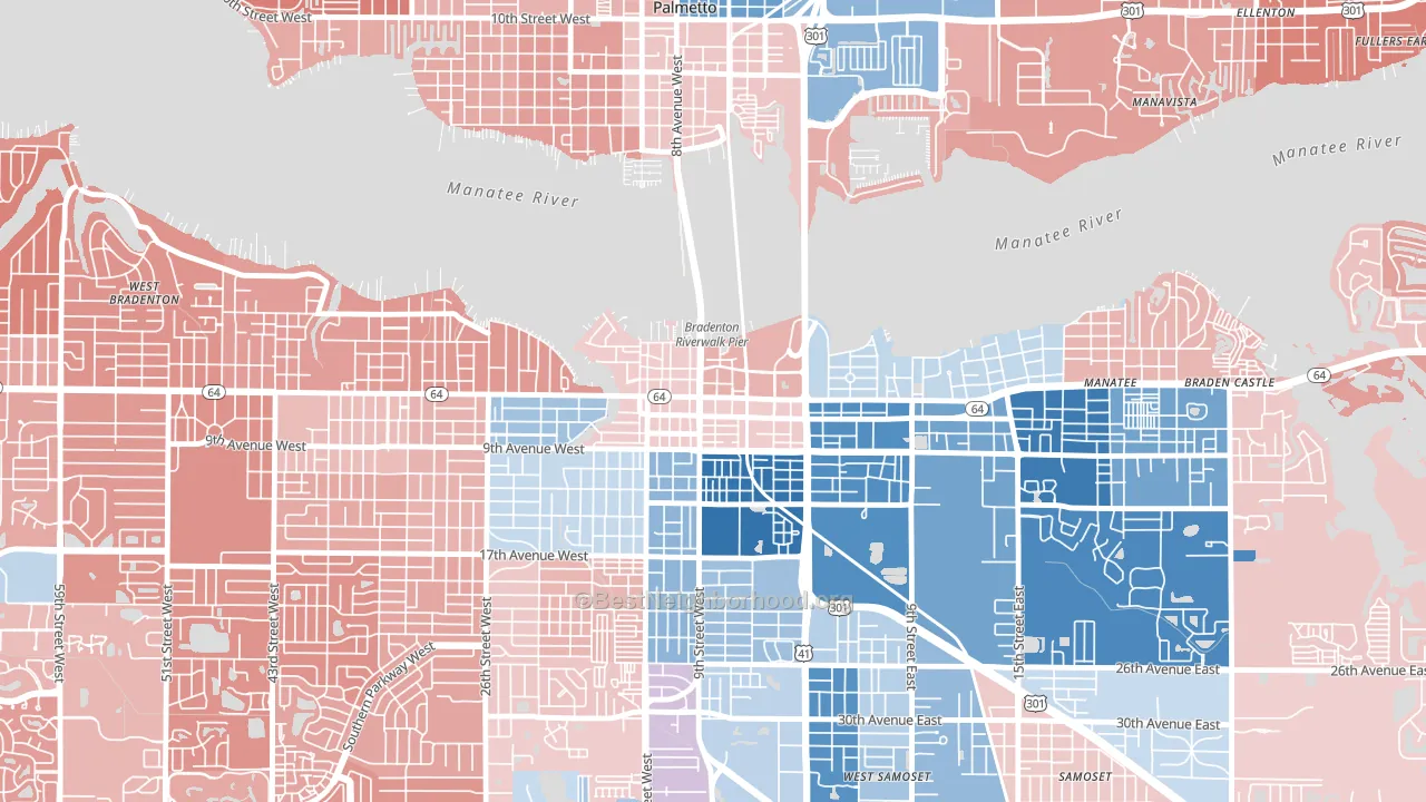 Downtown Bradenton, Bradenton, FL block-group political-lean map