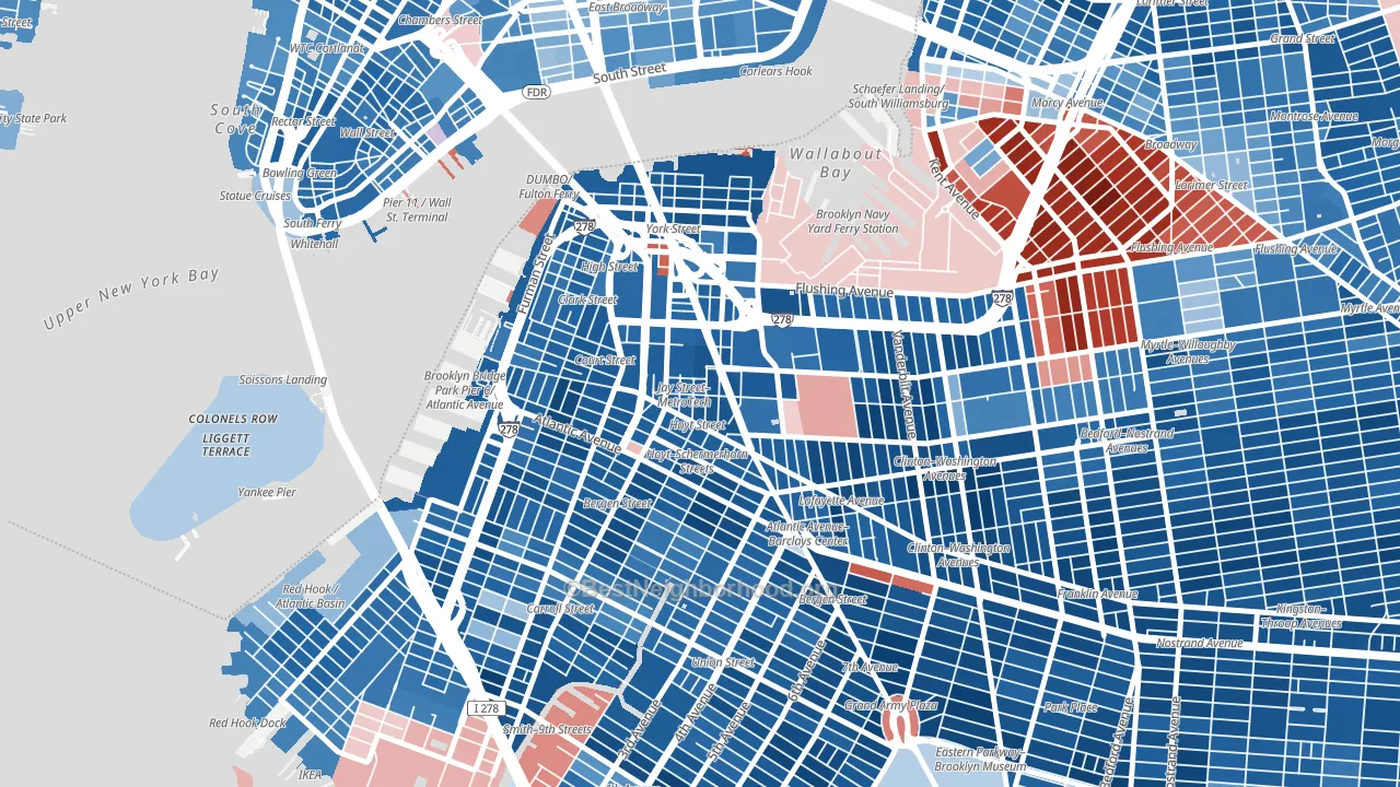 Downtown Brooklyn, Brooklyn, NY block-group political-lean map