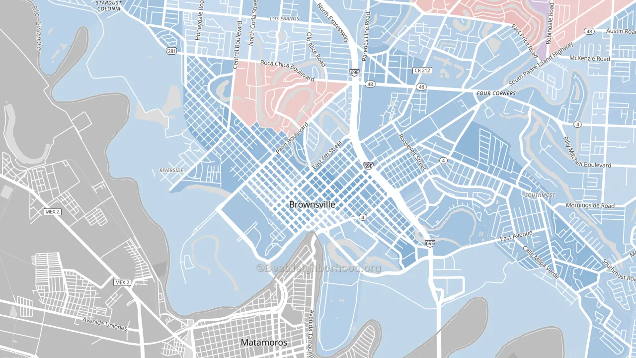 Downtown Brownsville, Brownsville, TX block-group political-lean map
