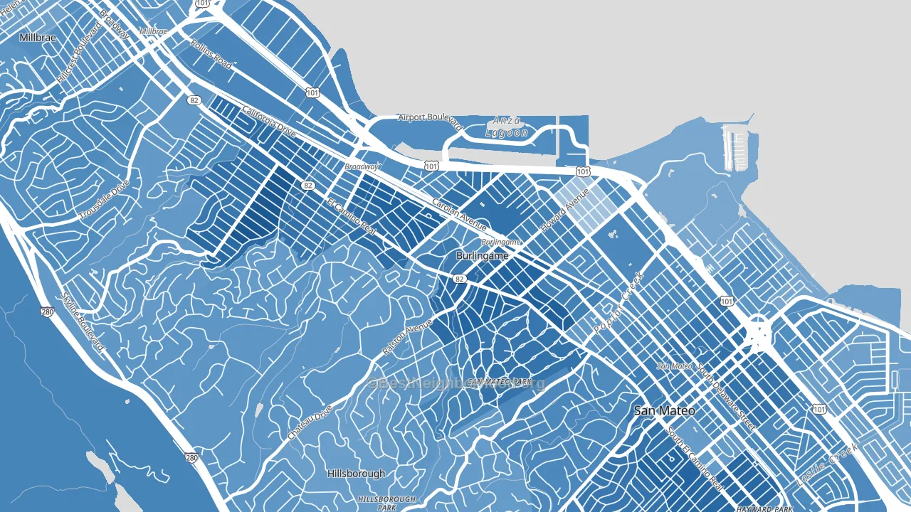 Downtown Burlingame, Burlingame, CA block-group political-lean map