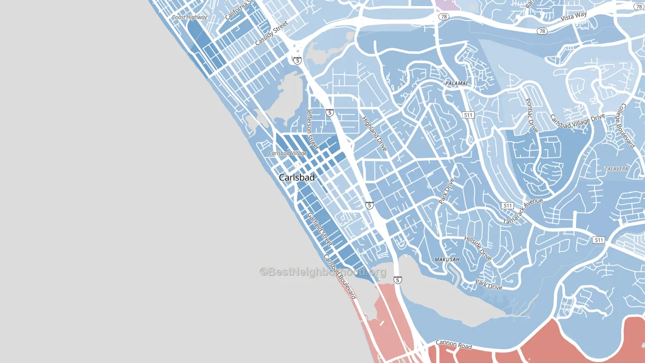 Downtown Carlsbad, Carlsbad, CA block-group political-lean map