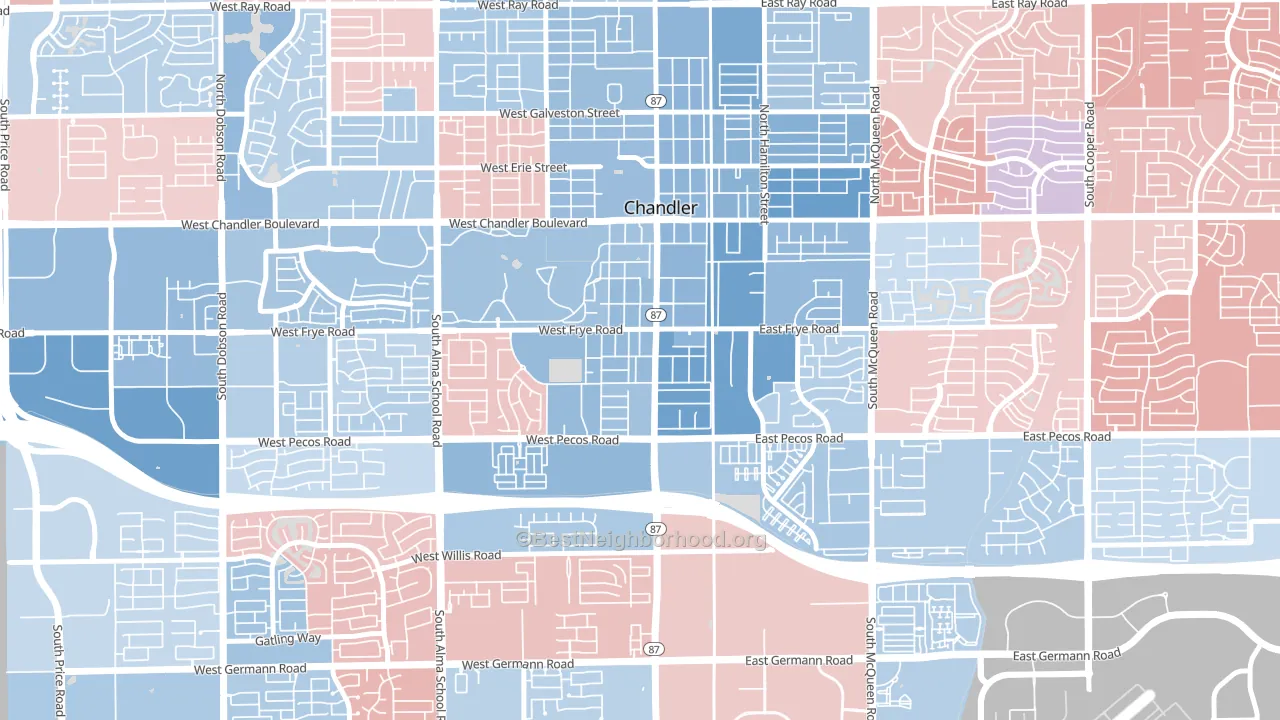 Downtown Chandler, Chandler, AZ block-group political-lean map