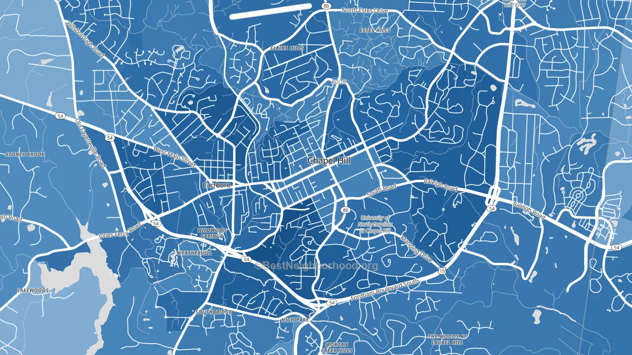 Downtown Chapel Hill, Chapel Hill, NC block-group political-lean map