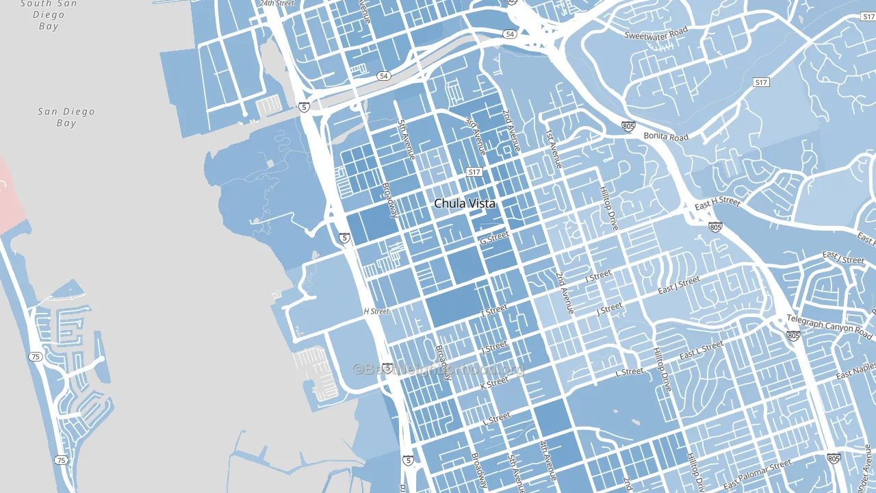 Downtown Chula Vista, Chula Vista, CA block-group political-lean map