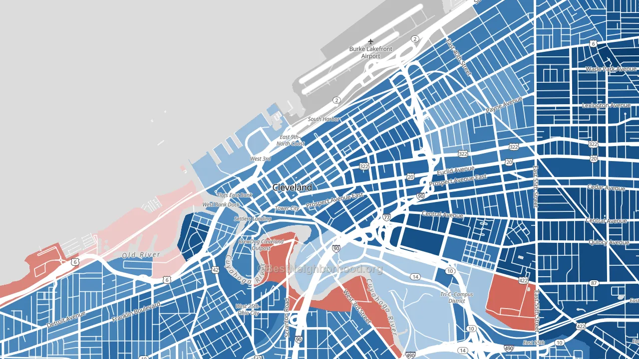 Downtown Cleveland, Cleveland, OH block-group political-lean map