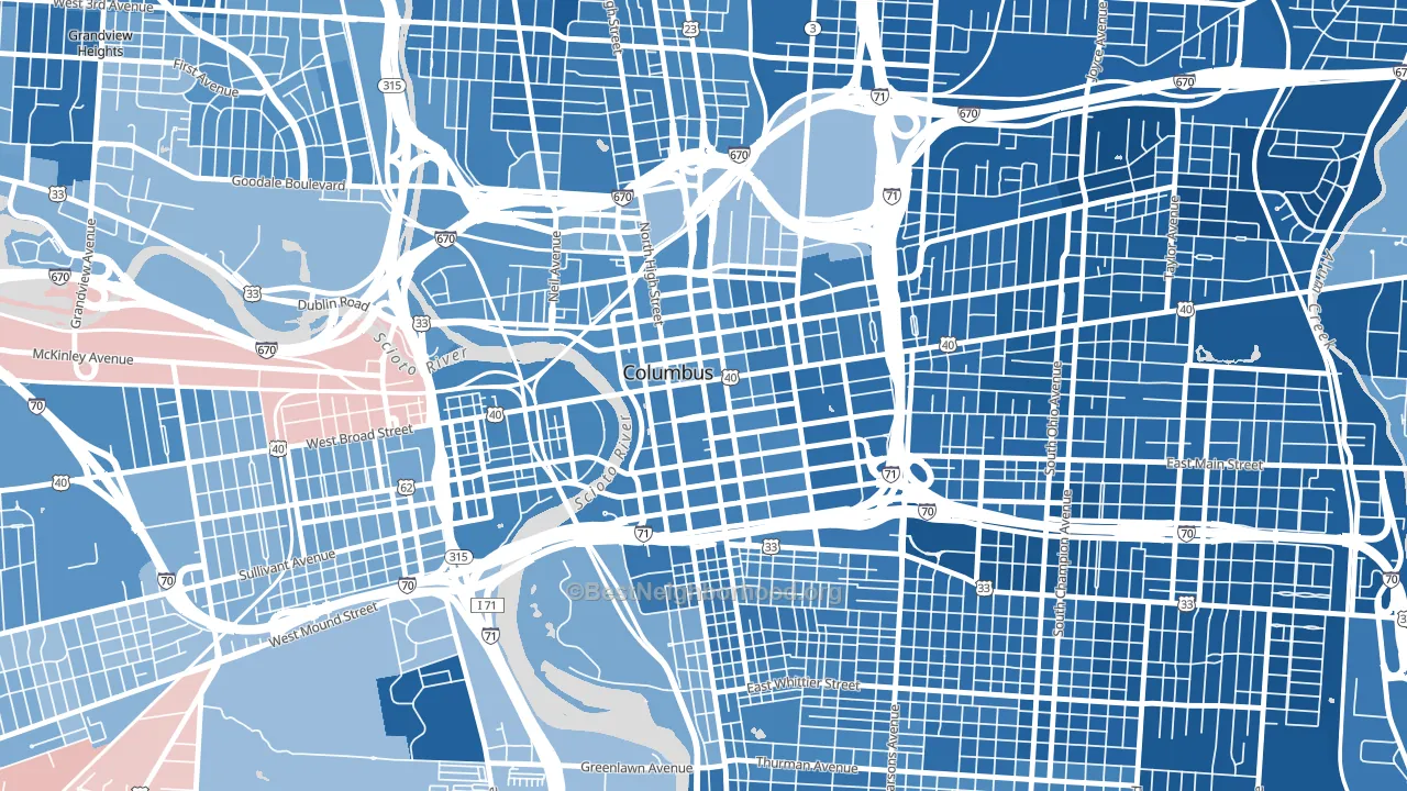 Downtown Columbus, Columbus, OH block-group political-lean map