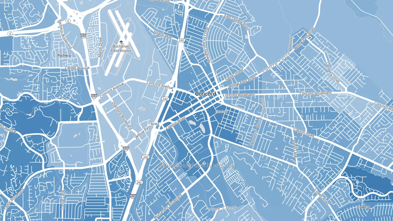 Downtown Concord, Concord, CA block-group political-lean map