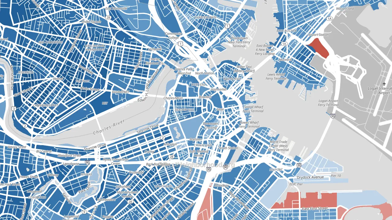 Downtown Crossing, Boston, MA block-group political-lean map
