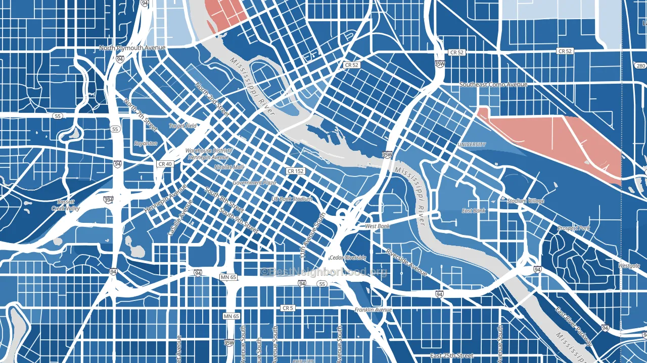 Downtown East, Minneapolis, MN block-group political-lean map