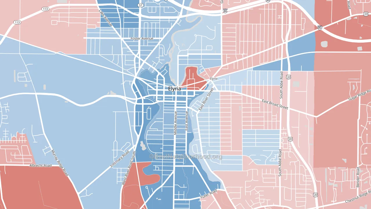 Downtown Elyria, Elyria, OH block-group political-lean map
