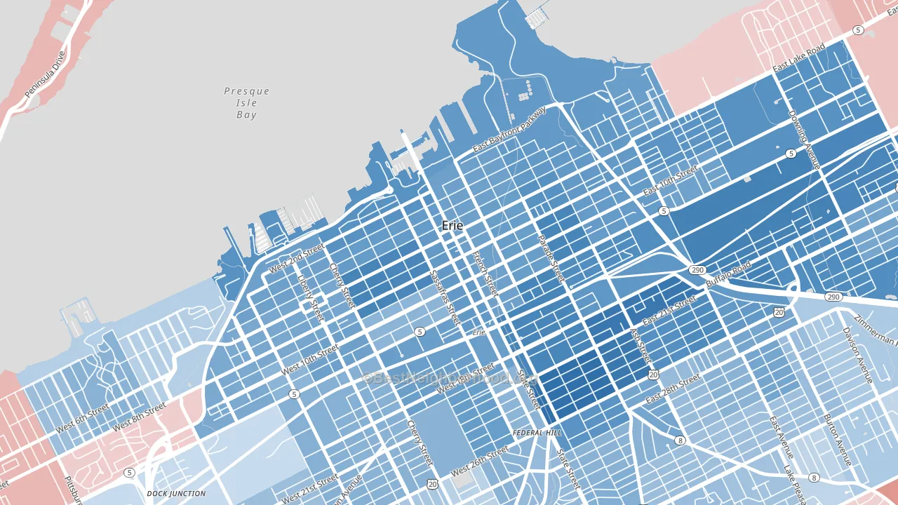 Downtown Erie, Erie, PA block-group political-lean map