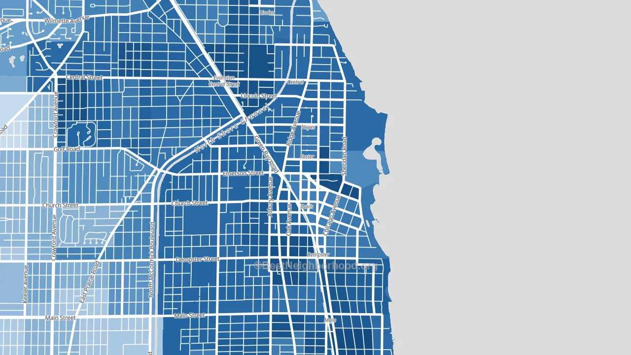Downtown, Evanston, IL block-group political-lean map