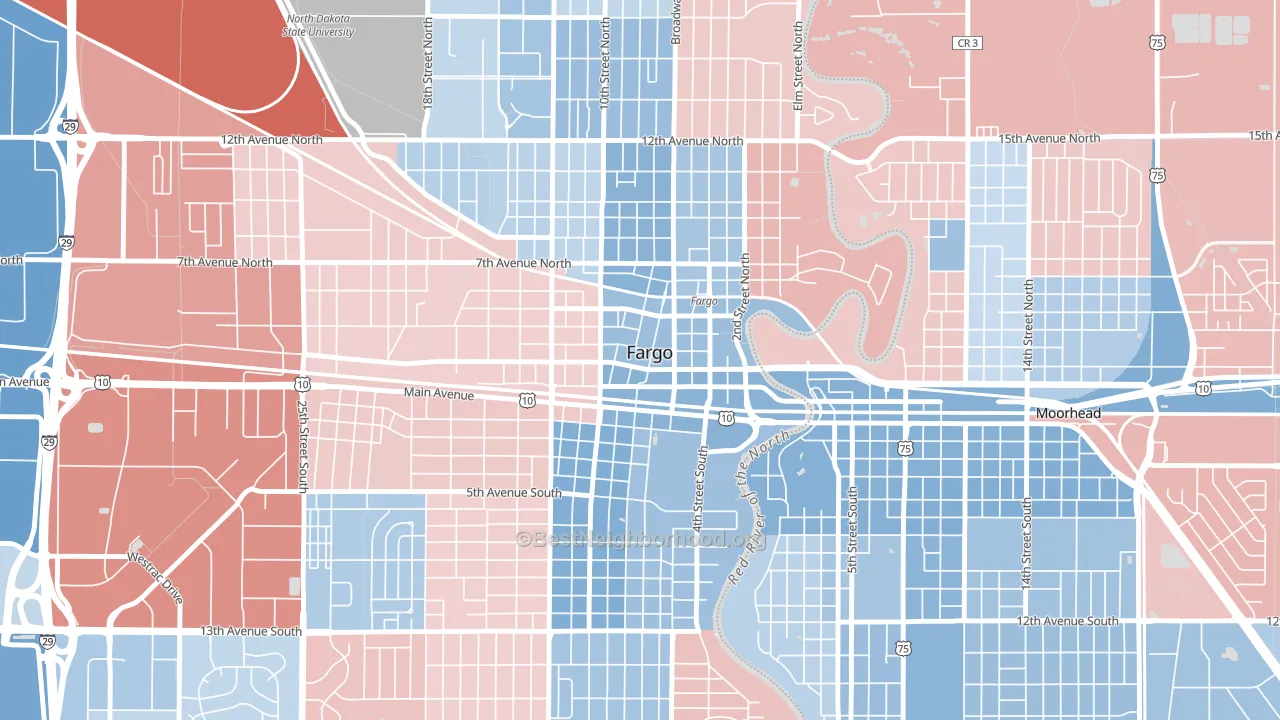 Downtown Fargo, Fargo, ND block-group political-lean map
