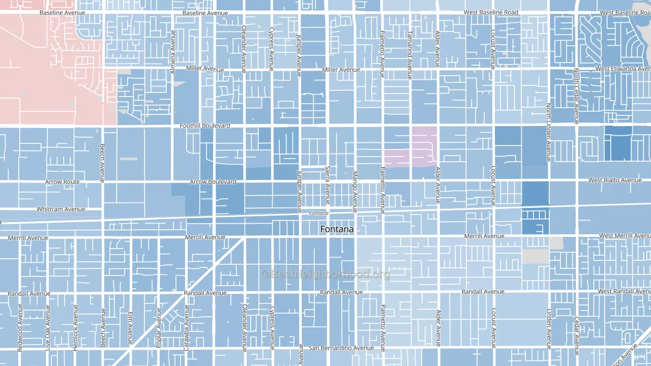 Downtown Fontana, Fontana, CA block-group political-lean map