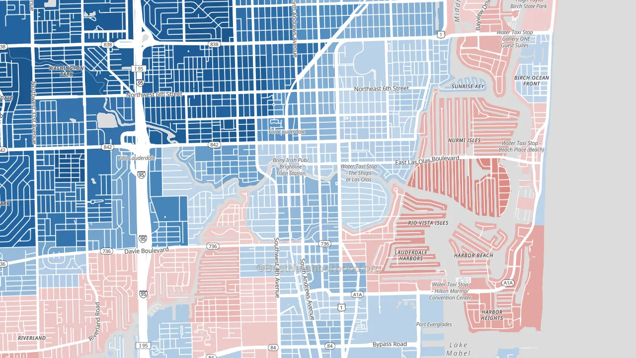 Downtown Fort Lauderdale, Fort Lauderdale, FL block-group political-lean map
