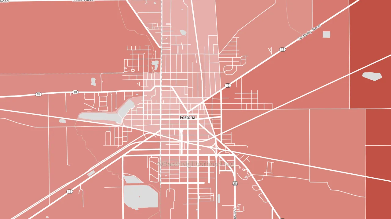 Downtown Fostoria, Fostoria, OH block-group political-lean map