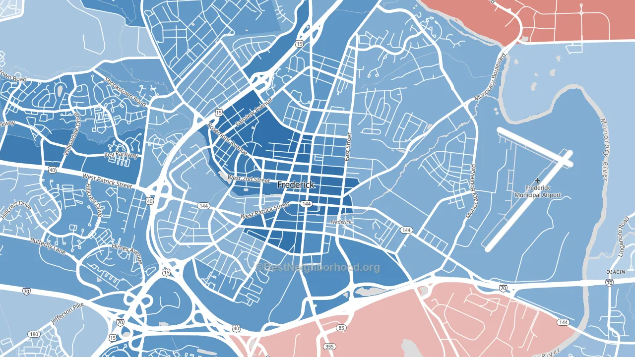 Downtown Frederick, Frederick, MD block-group political-lean map