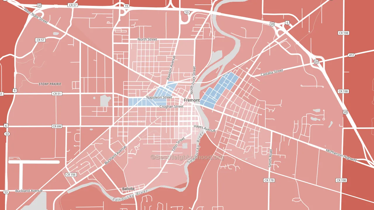 Downtown Fremont Historic District, Fremont, OH block-group political-lean map