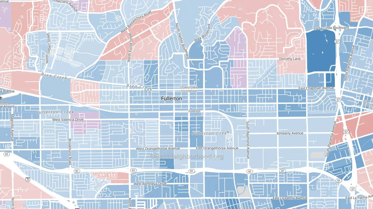Downtown Fullerton, Fullerton, CA block-group political-lean map