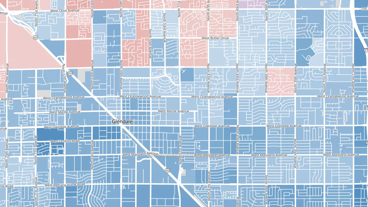 Downtown Glendale, Glendale, AZ block-group political-lean map