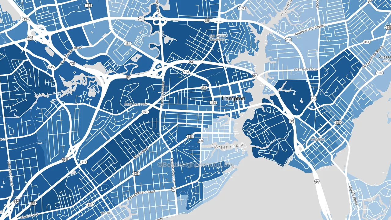 Downtown Hampton, Hampton, VA block-group political-lean map