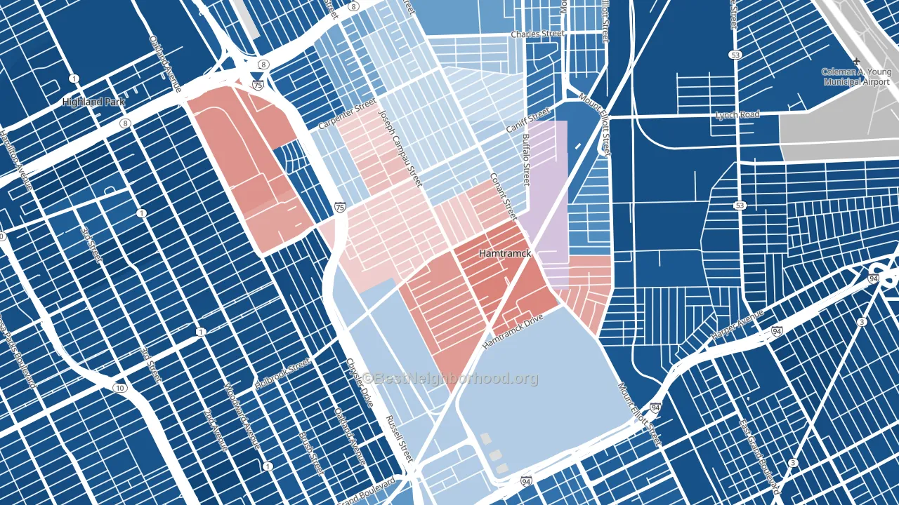 Downtown Hamtramck, Hamtramck, MI block-group political-lean map