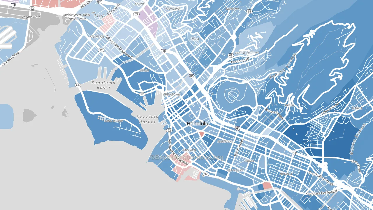 Downtown, Honolulu, HI block-group political-lean map