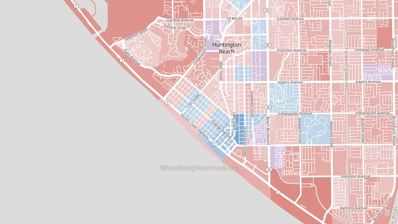 Downtown Huntington Beach, Huntington Beach, CA block-group political-lean map