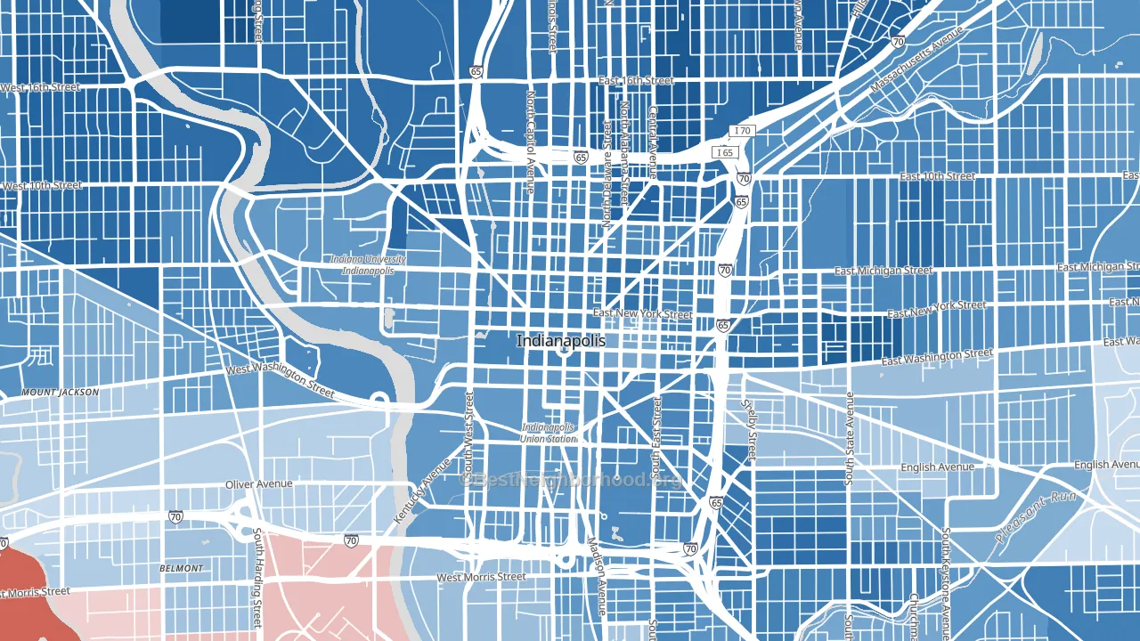 Downtown Indianapolis, Indianapolis, IN block-group political-lean map