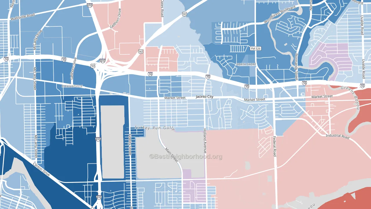Downtown Jacinto City, Jacinto City, TX block-group political-lean map