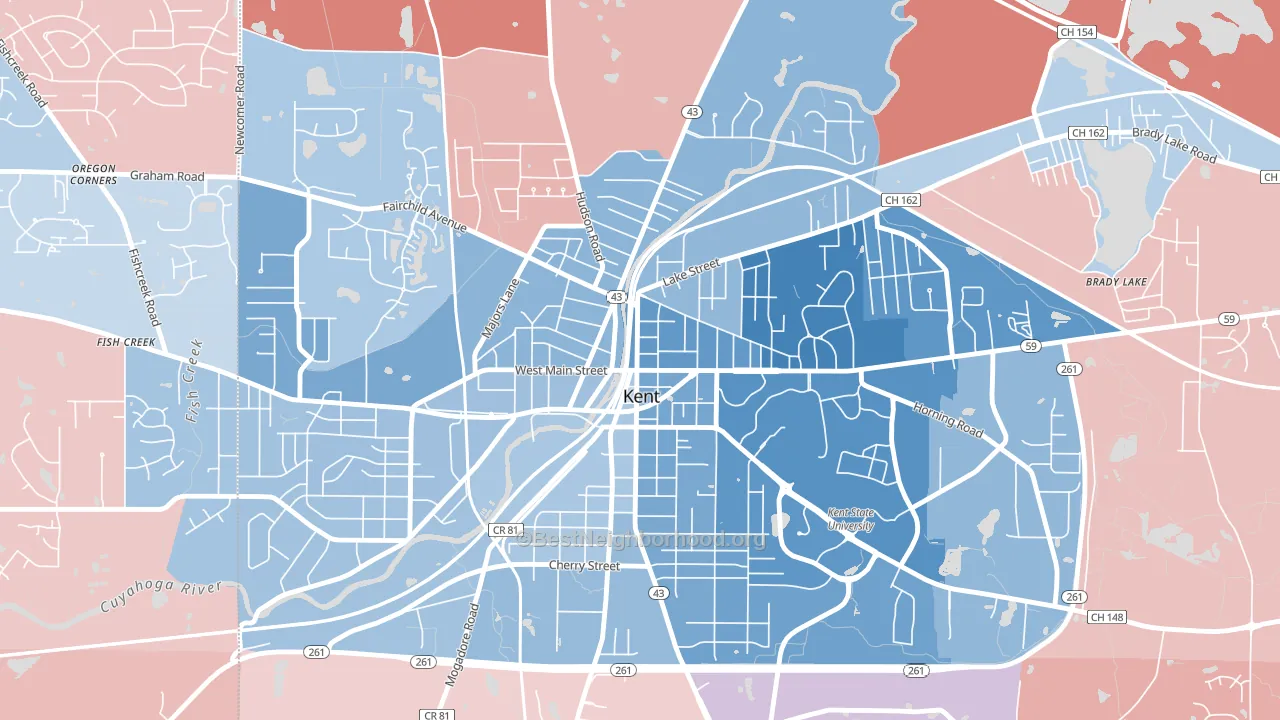 Downtown Kent, Kent, OH block-group political-lean map