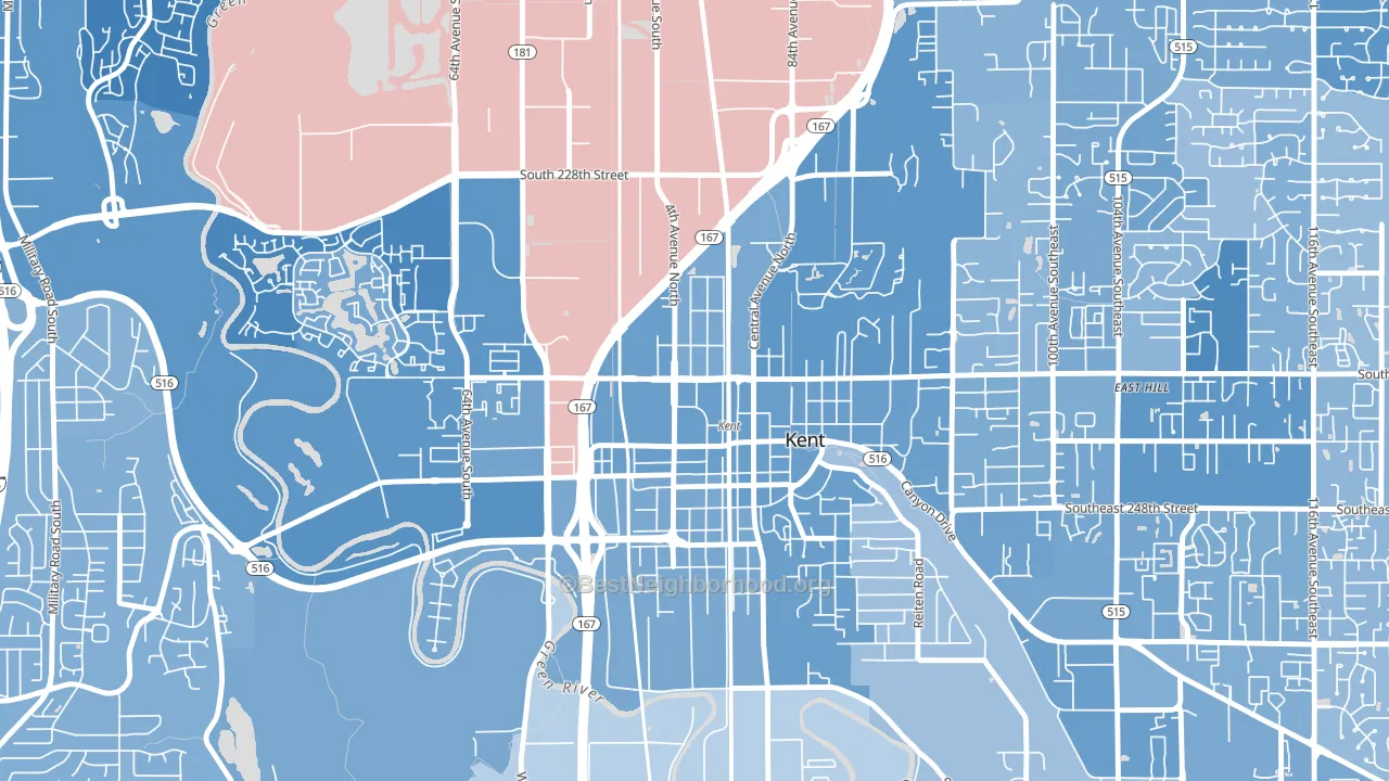 Downtown, Kent, WA block-group political-lean map