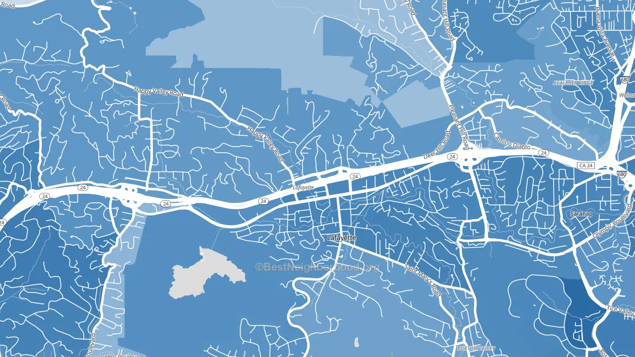 Downtown Lafayette, Lafayette, CA block-group political-lean map