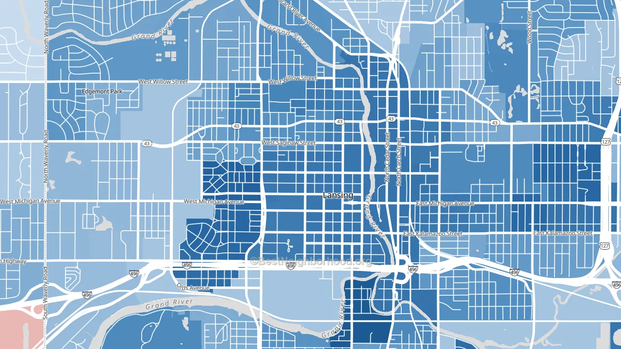 Downtown Lansing, Lansing, MI block-group political-lean map