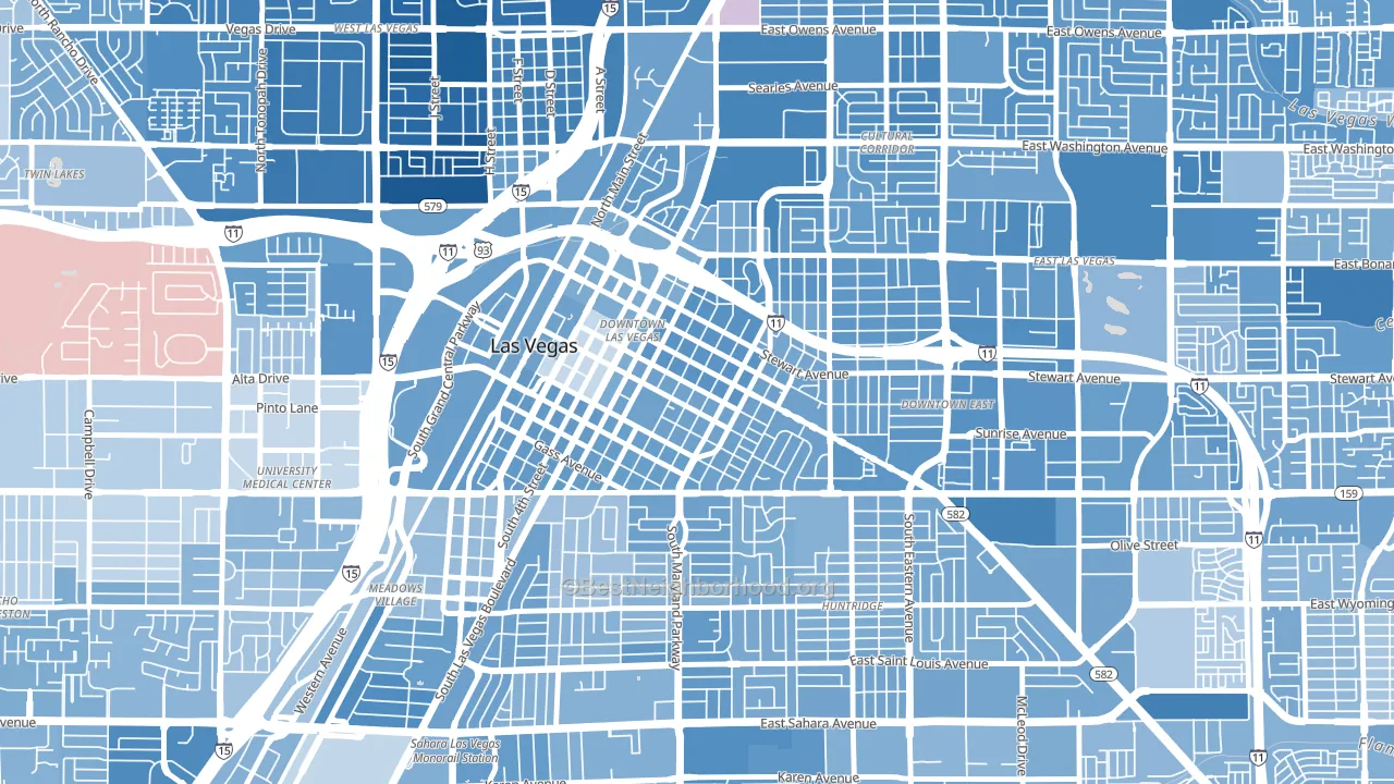 Downtown, Las Vegas, NV block-group political-lean map