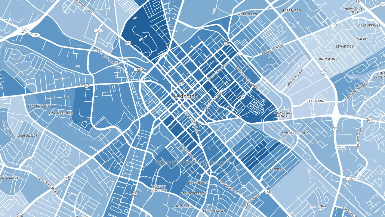 Downtown Lexington, Lexington, KY block-group political-lean map