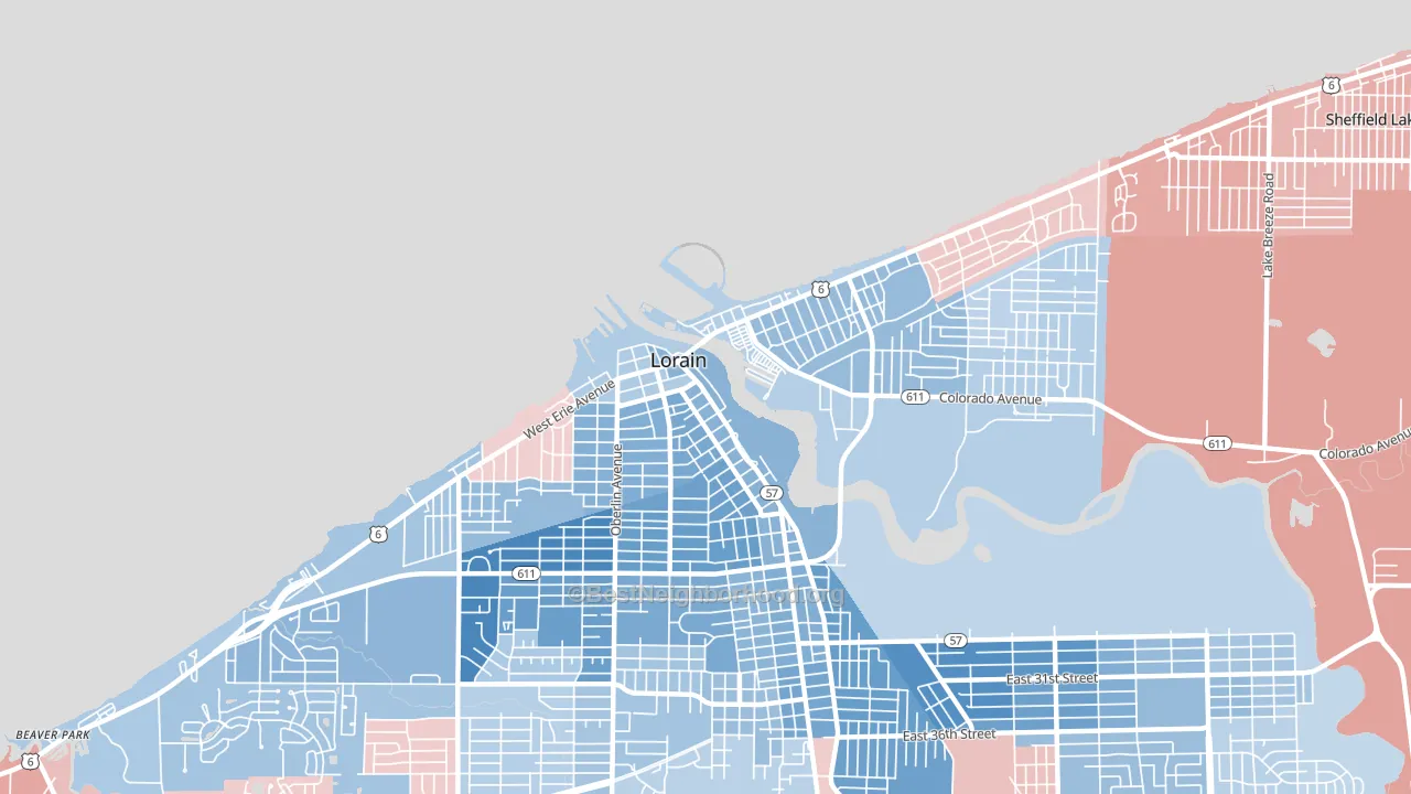 Downtown Lorain, Lorain, OH block-group political-lean map