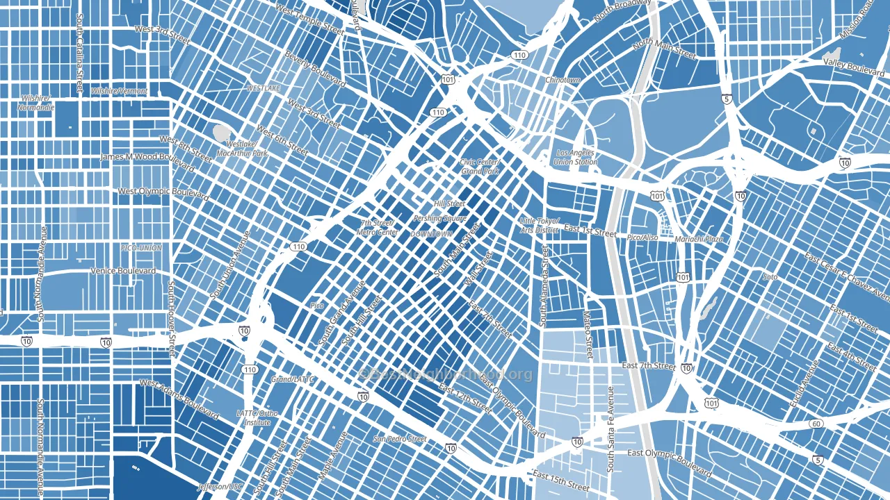 Downtown Los Angeles, Los Angeles, CA block-group political-lean map