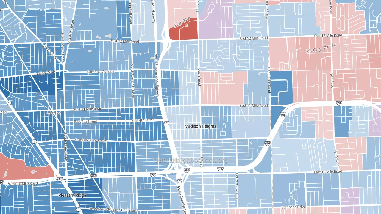 Downtown Madison Heights, Madison Heights, MI block-group political-lean map