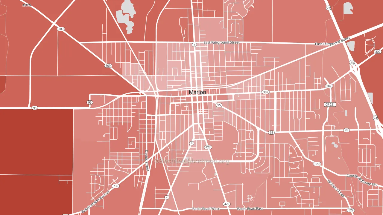 Downtown Marion, Marion, OH block-group political-lean map