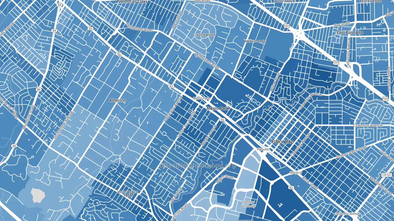 Downtown Menlo Park, Menlo Park, CA block-group political-lean map