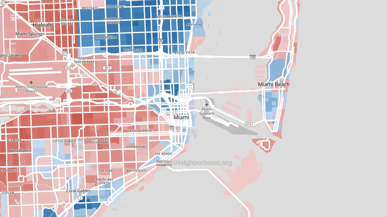 Downtown Miami, Miami, FL block-group political-lean map