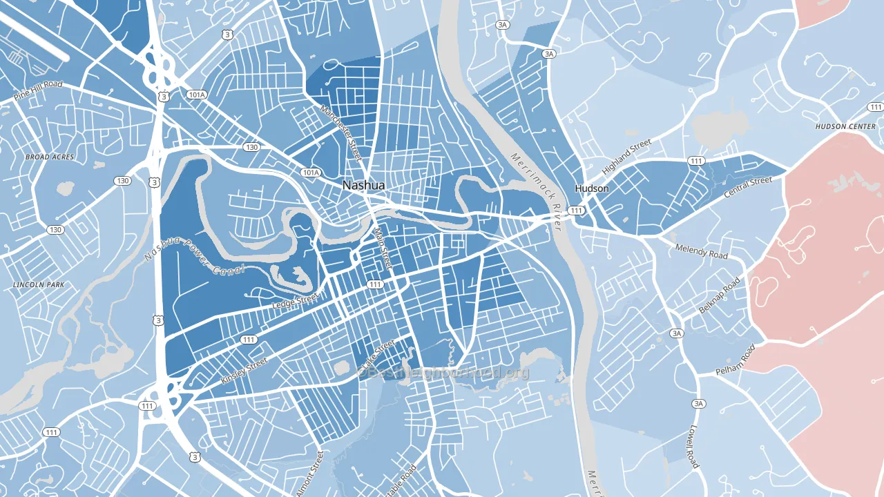 Downtown Nashua, Nashua, NH block-group political-lean map