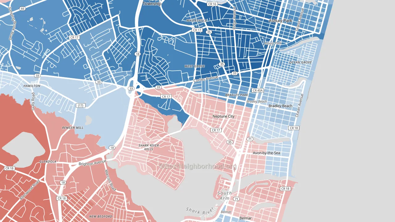 Downtown Neptune City, Neptune City, NJ block-group political-lean map