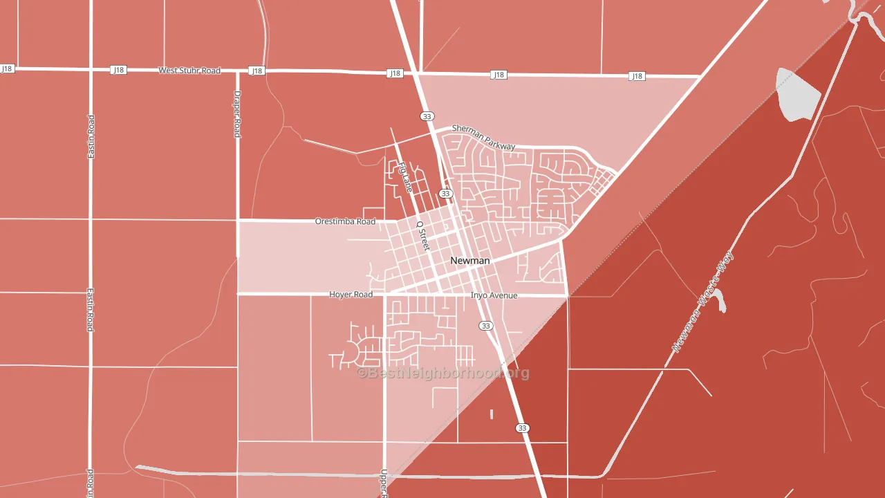 Downtown Newman, Newman, CA block-group political-lean map