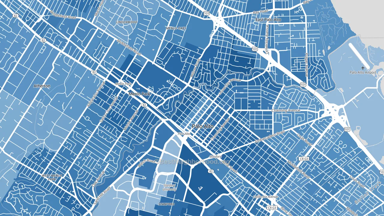 Downtown North San Jose, Palo Alto, CA block-group political-lean map
